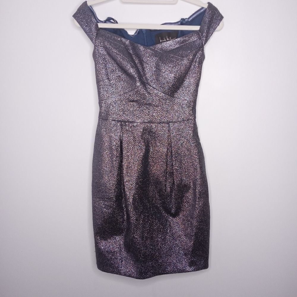 Nicole Miller Blue Metallic Cocktail Dress